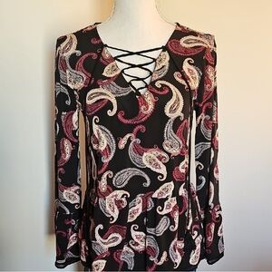 Paisley Lace-Up Black and Red Women's Top